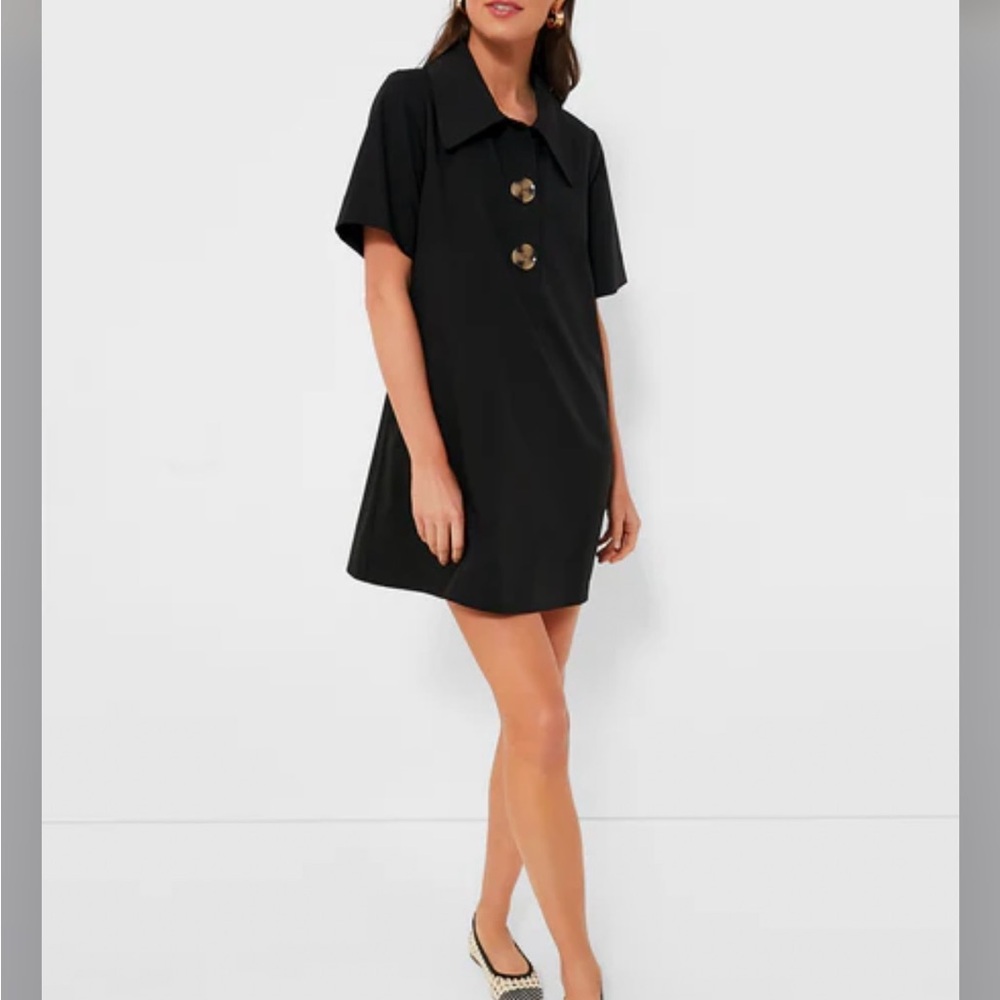 Chic Black Mini Dress with Large Buttons